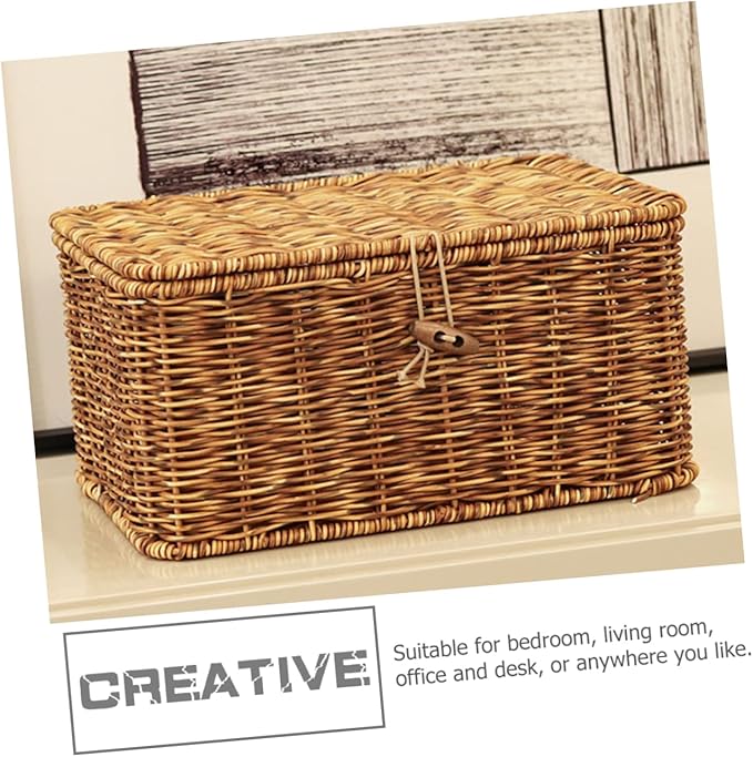 PartyKindom Cubby Storage Organizer Woven Storage Box Imitation Rattan Beauty and Makeup Organizer Decorative Desktop Box