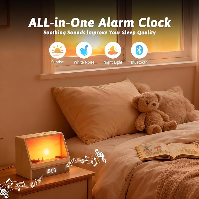 Sunrise Alarm Clock Night Light, Hatch Alarm Clock for Adults with Sound Machine Bluetooth Speaker White Noise Sound Machine Sunrise Clock Night Lamp for Nightstands Room Decor Gifts Ideas