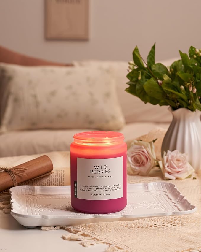 M&SENSE Wild Berries Scented Pink Candles for Home,110 Hour Long Lasting Large Soy NaturalCandles 19.4oz for Mother's Day Holiday Birthday Gifts Home Decor