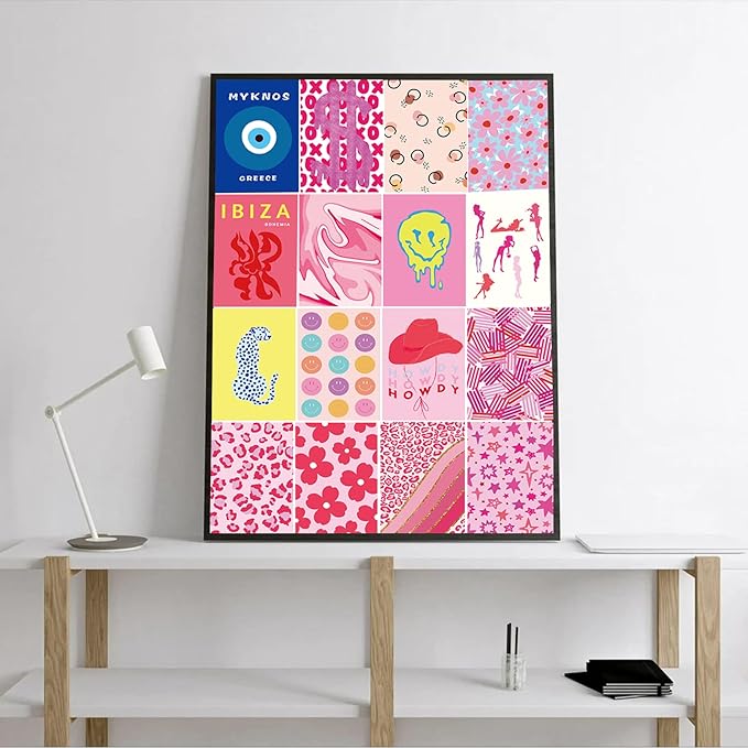 KBKBART 70pcs Preppy Room Decor, Aesthetic Pictures, Cute Trendy Pink Photo Collage Kit 4"x6" Hot Pink Preppy Wall Art Posters/Things for Teen Girls Bedroom Dorm