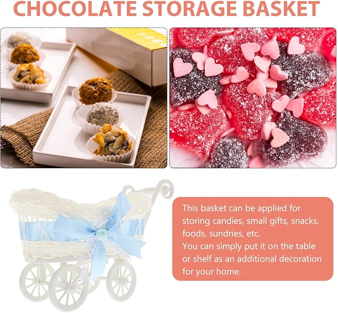 Gadpiparty Woven Storage Basket Mini Rattan Trolley Candy Container Desktop Organizer for Party Decorations Baby Shower Basket 9.5 X 5.5 X 6.7 Inches
