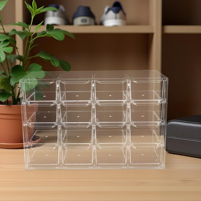 Clear Jewelry Storage Box Earring Holder With Drawers - 16 Grids Jewelry Makeup Organizer Clear Ring Display Case For Beads Nail Tips Necklace Stationery 9.43x6.09x3.85