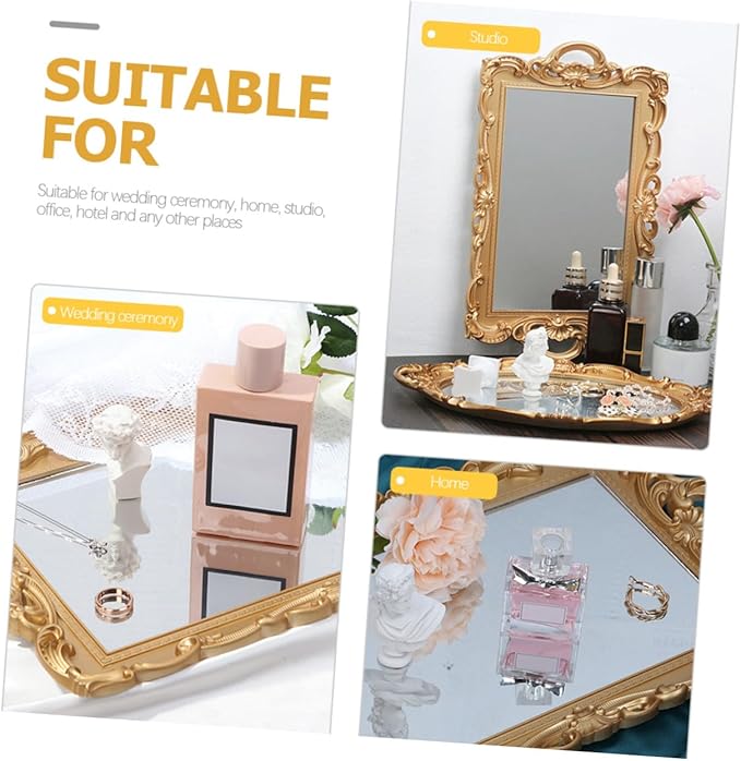 Vintage Decorative Perfume Vanity Tray with Mirror Plate Portable Makeup Organizer for Dresser and Bedroom Lightweight Elegant Storage for Jewelry and Cosmetics