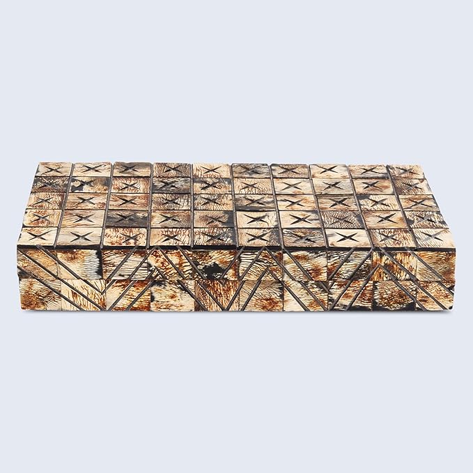 Handicrafts Home Large Decorative Storage Box 12x6– Coffee Table Organizer Box, Modern Home Décor Accent, Keepsake Memory Box, Jewelry Storage Box, Boho Decorative Box with Lid for Shelf, Mantle Decor