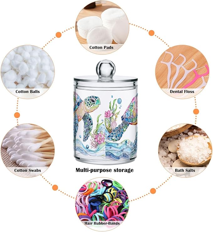 4 Pack Qtip Holder Dispenser Mtazmzmxnjy3z0vob2lkb1cyt1cx(1) Cotton Ball Swab Round Pads Floss Clear Bathroom Storage Containers Plastic Apothecary Jars with Lids
