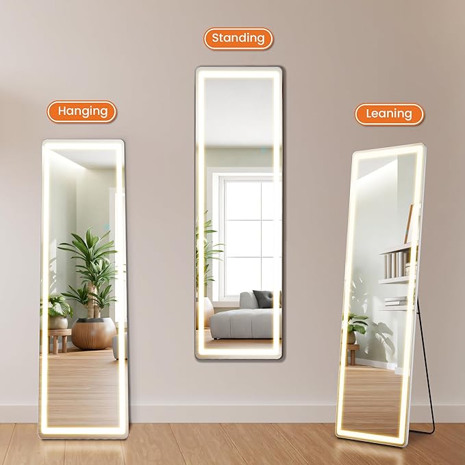 NEWBULIG Full Length Mirror, Full Body Floor Mirror with Aluminum Alloy Thin Frame, Wall or Standing Mirror for Bedroom, Living Room, Dressing Room
