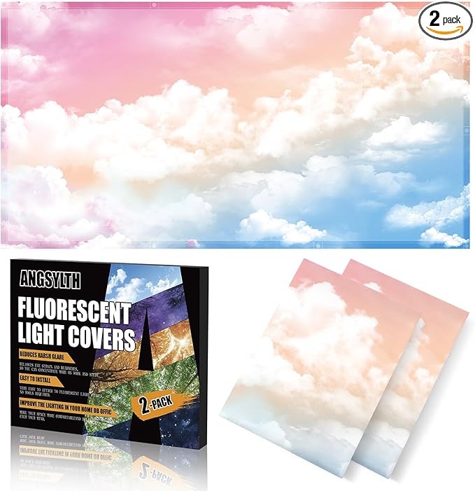 ANGSYLTH 2 Pcs Fluorescent Light Covers - 4 x 2 Feet Covers for Ceiling Lights, Magnetic Light Filters for Classroom, Office, Hospitals, Home