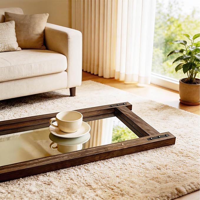 Wooden Standing Full Length Mirror Rustic Floor Full Body Wall Mounted Mirror for Farmhouse， 54"×19"