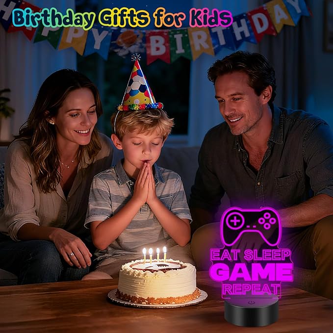 Linkax Gaming Gifts Stocking Stuffers for Teens Boys Girls, 3D Illusion Lamp Night Light Room Decor 16 Colors Change, Birthday Gifts for 6 7 8 9 10 11 12 Year Old Boy