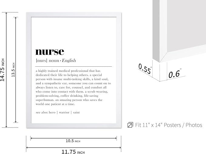 Poster Master Typography Poster - Dictionary Print - Nurse Definition, Amazing Person Who Saves the World, Hero, Saint - Gift for Friend - Wall Decor for Home, Hospital, 11x14 White Framed