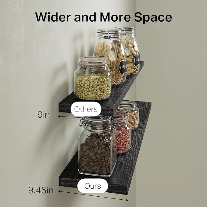 BAYKA Floating Shelves for Wall, Set of 3, 36 Inches Long Wall Mounted Rustic Wood Shelves for Bathroom, Bedroom, Living Room or Kitchen, for Book/Storage/Decor with 30lbs Capacity - Black