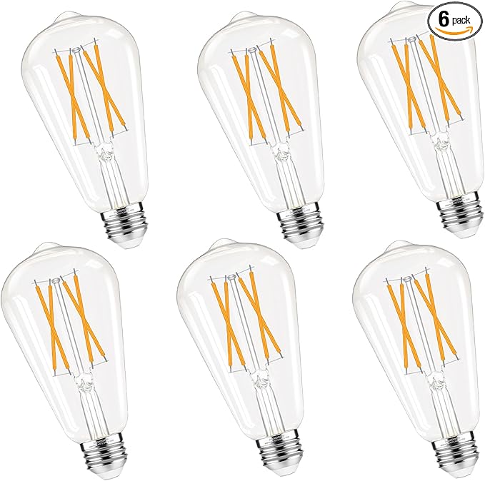GvvooHome Dimmable Edison Bulbs, 2700K Warm White, 6W Equivalent to 60 watt E26 LED Bulb, ST58 Vintage Light Bulbs, 600LM, 90+ CRI, E26 Base, Clear Glass, 6 Pack