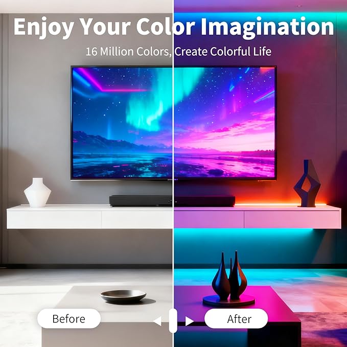 LED Strip Lights,RGB Music Sync Color Changing Led Lights with Smart App Control Remote & Remote Control,LED Lights for Bedroom,Room Essentials,Sense of Atmosphere Decorations(50FT-1Roll)