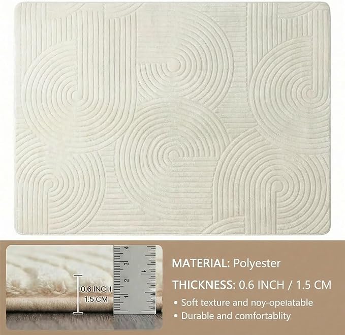 Beige 5x7 Solid Color Area Rugs – Washable Living Room Rug, Modern Geometric Non-Slip Indoor Carpet with Soft High-Low Pile, Fluffy Floor Rugs for Bedroom, Kids Room, Nursery, Home Décor