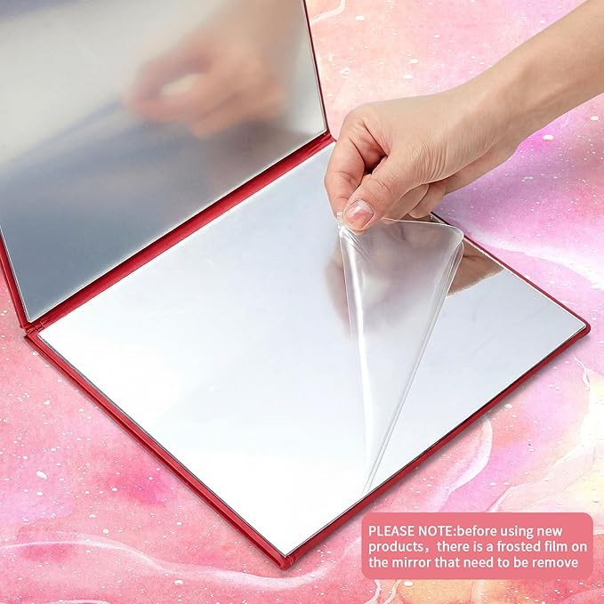 3 Way Foldable Full Length Mirror with Handle 31.89 x 11.22 Inches Leather Portable Camping Travel Hanging Folding Body Mirror for Makeup Dance Fitness Spa Hair Styling(Wine Red,Classic)