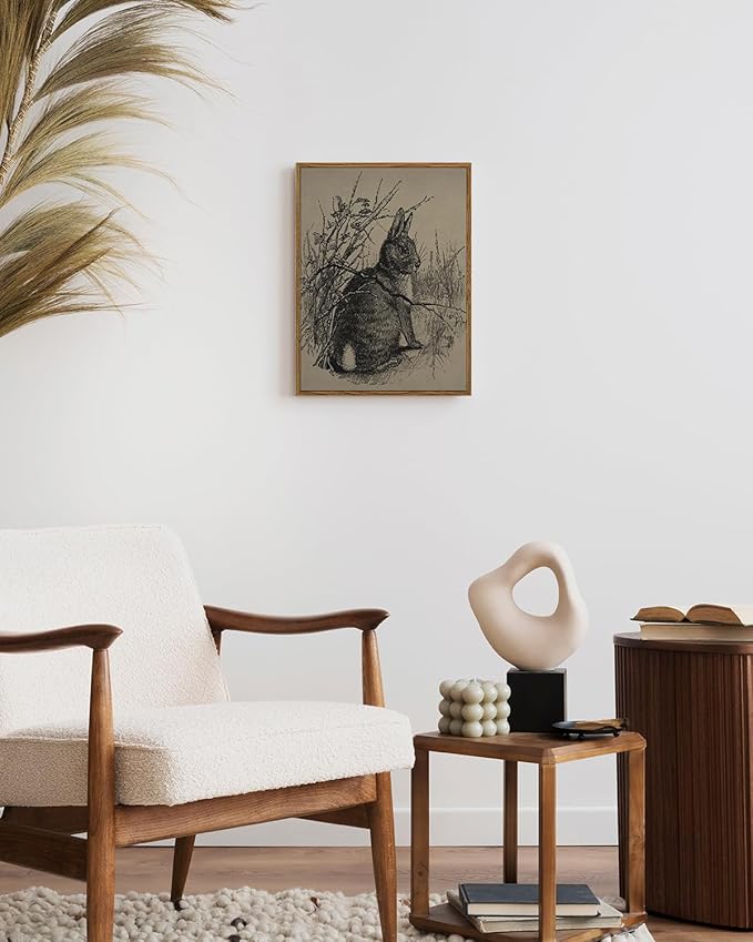 InSimSea Framed Canvas Prints Art, Easter Bunny Decor, French Country Farmhouse Decoration for Bedroom Living Room, Vintage Rabbit Pictures Cottage Decor, 12x16inch