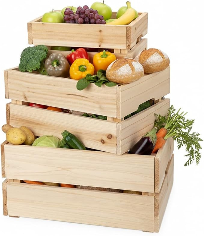 Oairse Set of 3 Rustic Wooden Storage Crates - Vintage Wood Storage Boxes with Handle for Home Organization Wooden Container Boxes Wood Baskets for Display Kitchen Pantry Cabinet, Shelf, Counter