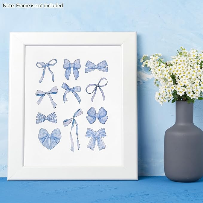 BAKBRAND Wall Art Minimalist Aesthetic Wall Decor Coquette Modern Canvas Decor Posters Trendy Preppy Bow Picture Print Painting for Bedroom/Living Room, Set of 4 Pcs Unframed (AC1, Sky Blue, 8W" x 10L")