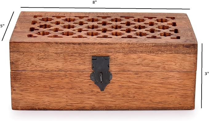 NIRMAN Mango Wood Decorative Wooden Box with Hinged Lid Wooden Storage Box, Decorative Bo xes With Lids (8" x 5" x 3")