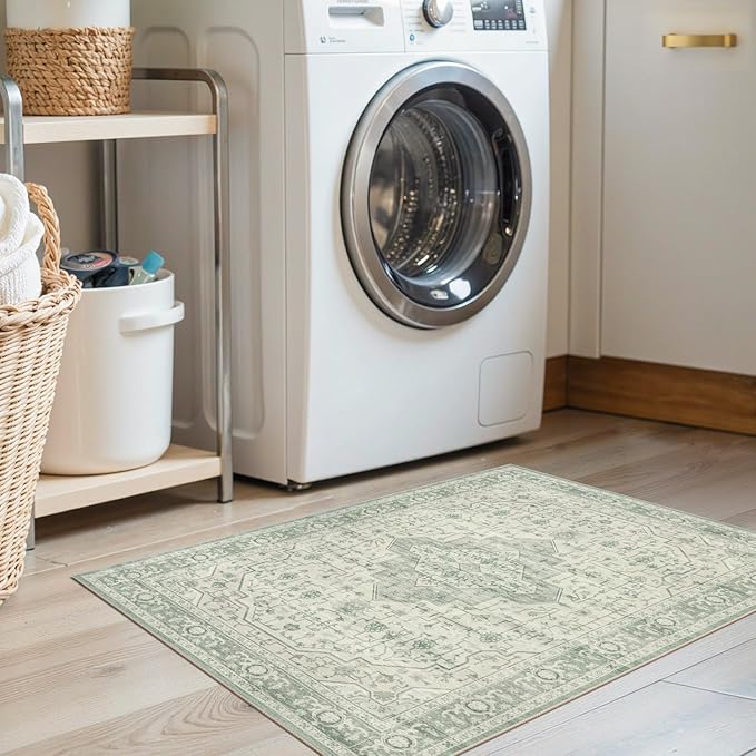 Rugxara 2x3 Door Mat Indoor Entrance, Washable Non Slip Kitchen Bathroom Rugs, Ultra-Thin Throw Small Rug for Front Door/Indoor Entrances, Green