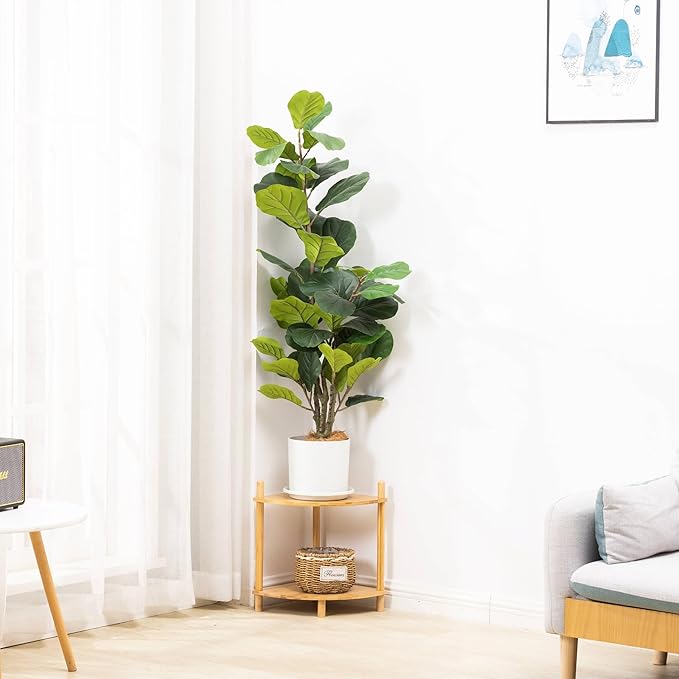 2-Tier Expandable Bamboo Corner Shelf Stand,Corner Bookshelf, Display Storage Shelves with Open Shelves, for Organization and Storage, Living Room, Home Office, Garage