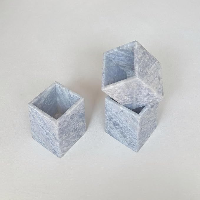 Natural Marble Stone Square Storage Container Empty Vessel Holder Cup for Candle/Pens/Sundries items (Blue Crystal Marble)