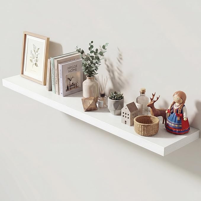 Dreamland 55 Inches Floating Shelves for Wall, 9.3" Deep Long Floating Shelves Set of 1, Large Display & Storage Shelf, Wall Shelf for Bathroom Bedroom Living Room Kitchen Office, White