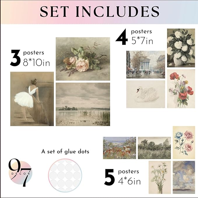 97 Decor French Decor For Home - Country French Wall Art Posters, Vintage Floral Pictures, Vintage Art Gallery Wall Prints Landscape Painting For Bedroom Decorations (Unframed)