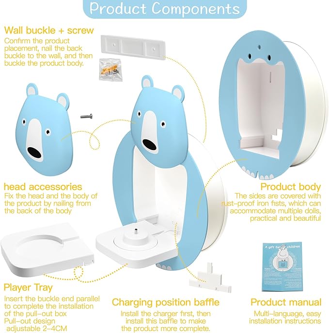 TonieBox Storage, Tonies Storage Shelf,Creative Bear Design Children's Magnetic Tonies Shelf,30-40pcs Tonies Figures Floating Shelf for Tonies Figures Display (Blue).