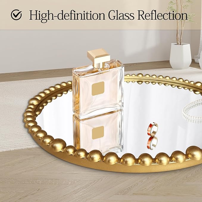 Gold Round Mirror with Beaded Frame ，Circle Antique Bathroom Vanity Mirror Decorative Wall Mirrors for Living Room,Bedroom, Entryway