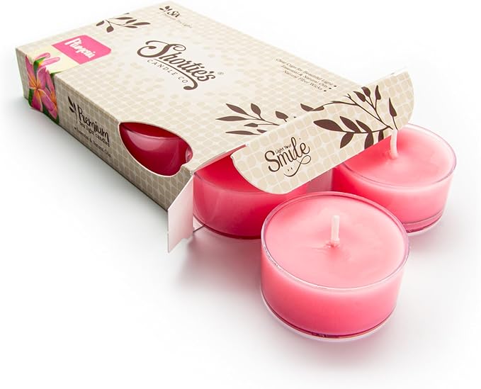 Shortie's Candle Company Pure Plumeria Premium Tealight Candles - 6 Pink Highly Scented Tea Lights - Beautiful Candlelight - Made in the USA - Flower & Floral Collection