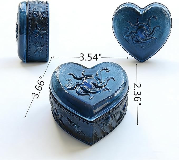 Glass Jewelry Box Heart Shape Cute Box for Storage Ring Earring Trinket Vintage Jewelry Organizer Decorative Gift for Women Girls-GRB021-Navy