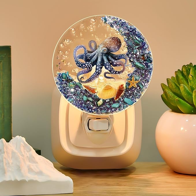 Hortsun Plug in Seashell Night Light Ocean Sea Animal Decorative Night Light Plug in Beach Lamps Vintage Ocean Lamps for Adult for Home Bedroom Living Room Bathroom Wall(Octopus)