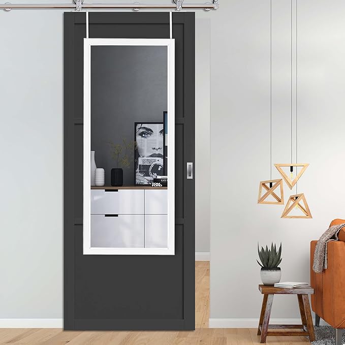 NeuType 43"x18" Over The Door Full Length Mirror, Door Wall Mirror, Wall Mount Over The Door Hanging Mirror with 2 Metal Hangers for Wall Bedroom, Bathroom, Living Room, Home Decoration (White)