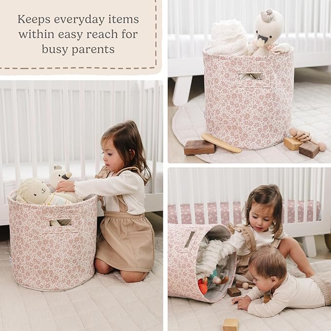 Sorrel + Fern Nursery Storage Basket (Antique Rose), Soft Collapsible Fabric Toy Bin, Magic Forest-Inspired Organizer for Playroom or Nursery, Gender-Neutral Decor, 13 × 13 Inches