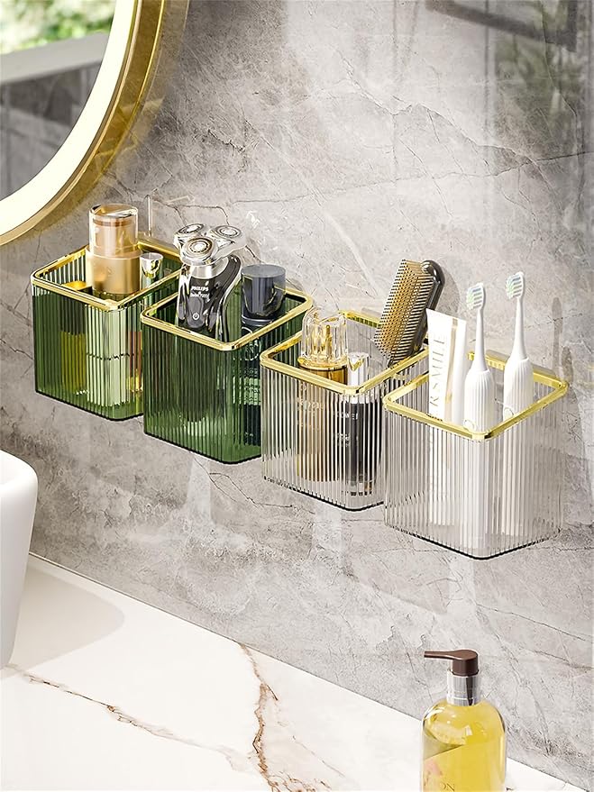 Floating Shelves Wall Bin Organizer Adhesive Wall Mounted Plastic Storage Organizer No Drilling Hanging Storage Containers Makeup Organizer Shelf for Office, Kitchen, Home