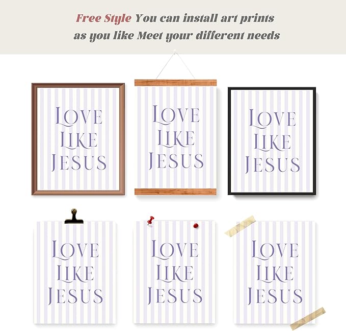LARTSFRO Coquette Purple Bow Jesus Wall Art Decor Posters, Purple Bow Christian Room Bedroom Bathroom Dorm Wall Art Decor Aesthetic for Teen Girls Gifts, Inspirational Bible Verses Bow Wall Decor, 10x8 Inch Set of 4 Bow Pictures (UNFRAMED)