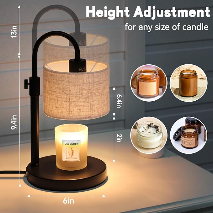 FINCMY Candle Warmer Lamp with Timer, Dimmable Candle Wax Warmer Candle Lamp Warmer with 2 Bulbs, Mothers Day Gifts Birthday Gifts for Women Bedroom Home Decor (Linen-Upgraded)