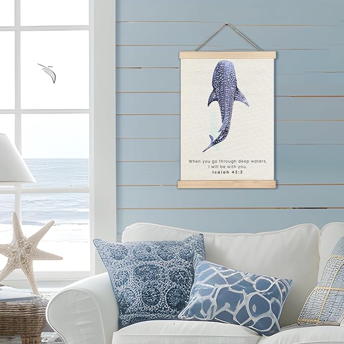 RYYCDOI Beach Costal Whale Shark Wall Decor, Christian Bible Verses Wall Decor for Droom Room Bathroom Nursery, 12x16 Inches