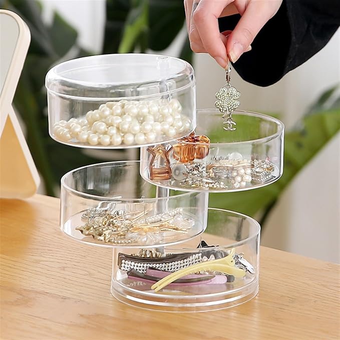 Makeup Organizer Multi Layer Jewelry Organizer Large Capacity 360 Desktop Jewelry Organizer for Stud Earrings Rings Necklaces Bracelets Storage Box (Color : Clear, Size : 5)