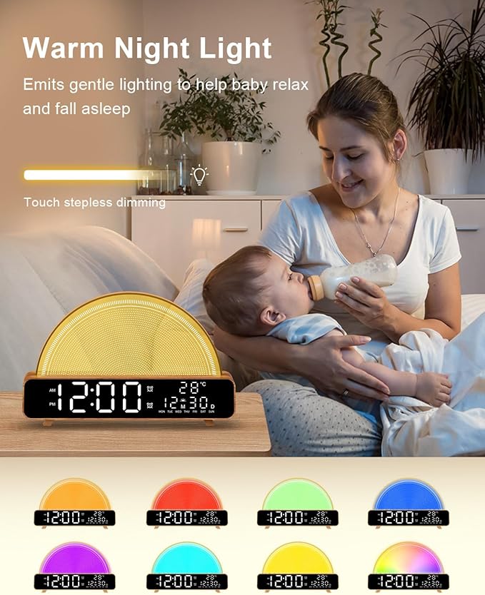 HAODINGMAI Sunrise Alarm Clock Wake Up Light with Sunrise Simulation White Noise Machine Touch Control Bedside Lamps Colors Atmosphere Lamp 30/60/90 Sleep Timer 13 Nature Sounds