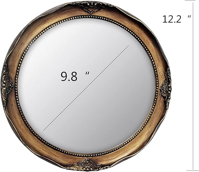 Funerom Vintage 12.2 inch Decorative Wall Mirror Hanging Mirror Round Antique Gold