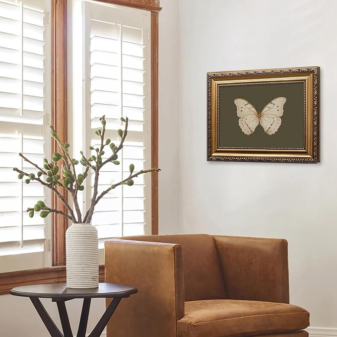 KBKBART Vintage Gold Framed Wall Art, Classical Butterfly Oil Paintings, Dark Moody Insect Canvas Prints Artwork Wall Decor Pictures for Bedroom, Bathroom, Cottagecore Room Decor - 12x16Inch