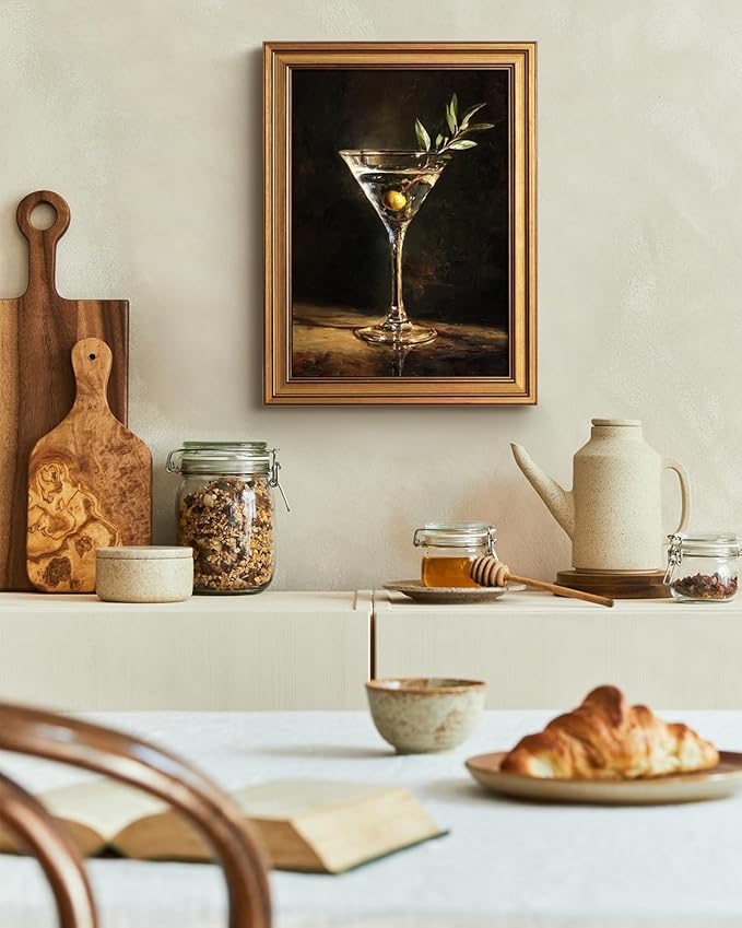 Bzstyleart Vintage Wall Art Decor for Living Room, Martini Framed Wall Art Room Decor Aesthetic, Framed Cocktail Artwork, Bedroom Painting Pictures12 x 16 Inch