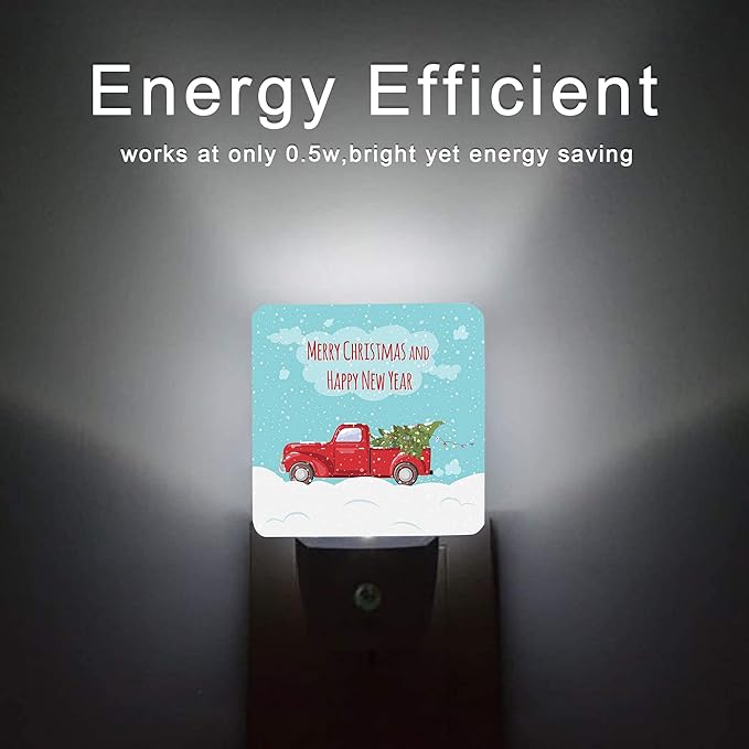 Christmas Décor Night Light,Retro Pickup and Christmas Tree Night Lights Plug into Wall with Dusk to Dawn Light Sensors 0.5W Dim Lamp for Bedroom