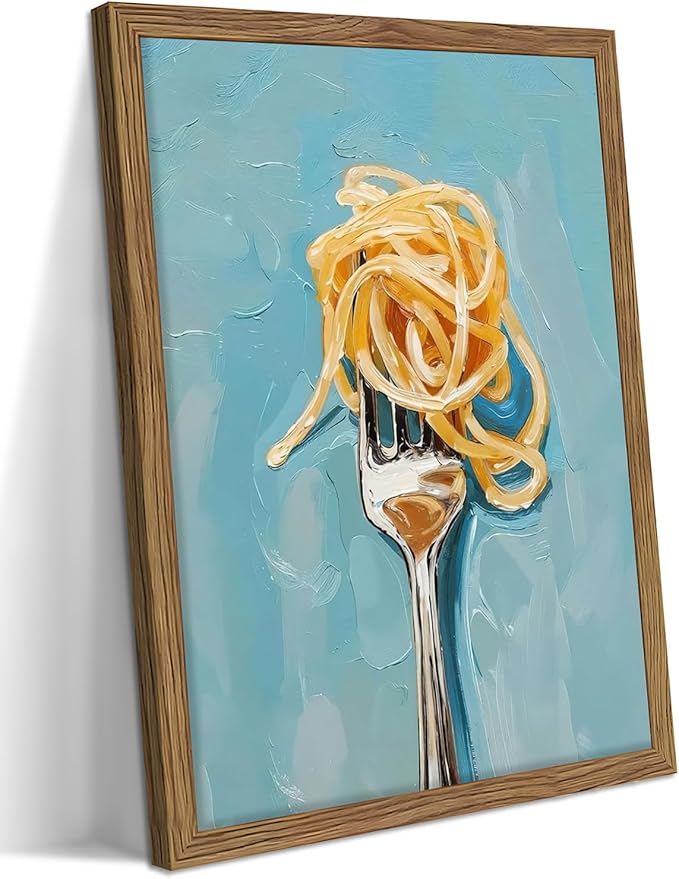 Framed Kitchen Wall Art, Vintage Spaghetti Canvas Wall Decor, Rustic Farmhouse Still Life Oil Painting, Trendy Funny Kitchen Food Artwork Prints Pictures for Dining Room Decorations 12x16 Inch