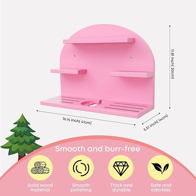 For Tonies Figures Shelf Magnetic,for Tonie box Wall Shelves,for Tonies Characters Organizer,Audio Toy Storage (Holds 45 Figurine),Compatible Charging Station for Kid's Room,Pine,Arch,Large,(Pink)