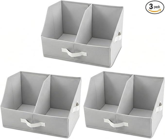 Closet Organizers And Storage - UPGRADED HEIGHT Trapezoid Storage Bin W/ Handles & Adjustable Dividers, Fabric Collapsible Storage Bins For Clothes Storage & Shelf Organizer (3pcs, Medium, Light Gray)