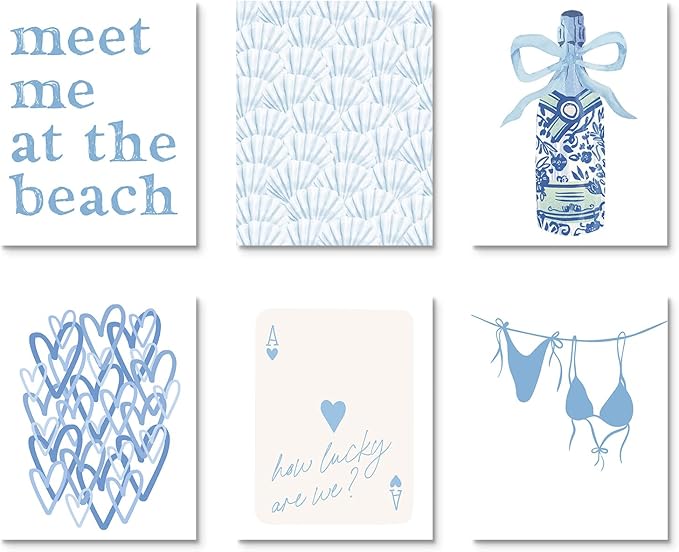 Habseligkeit Blue Cute Room Decor, Fashion Woman Wall Art Prints, Posters for Girls Room Aesthtic, Girls Dorm Wall Decor Set of 6, 8x10 in