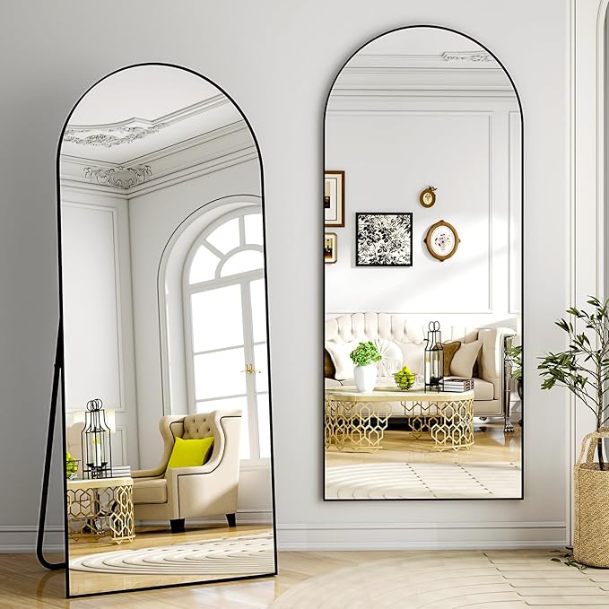 Arched Full Length Mirror 57"x19" Floor Standing Body Mirror with Aluminum Frame,Leaning Hanging for Bedroom Cloakroom Living Room Black
